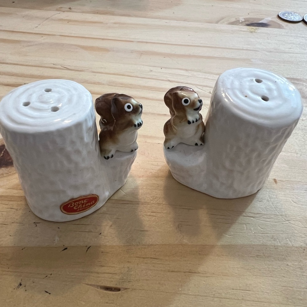 Vintage Bone China Squirrel Salt and Pepper Shakers